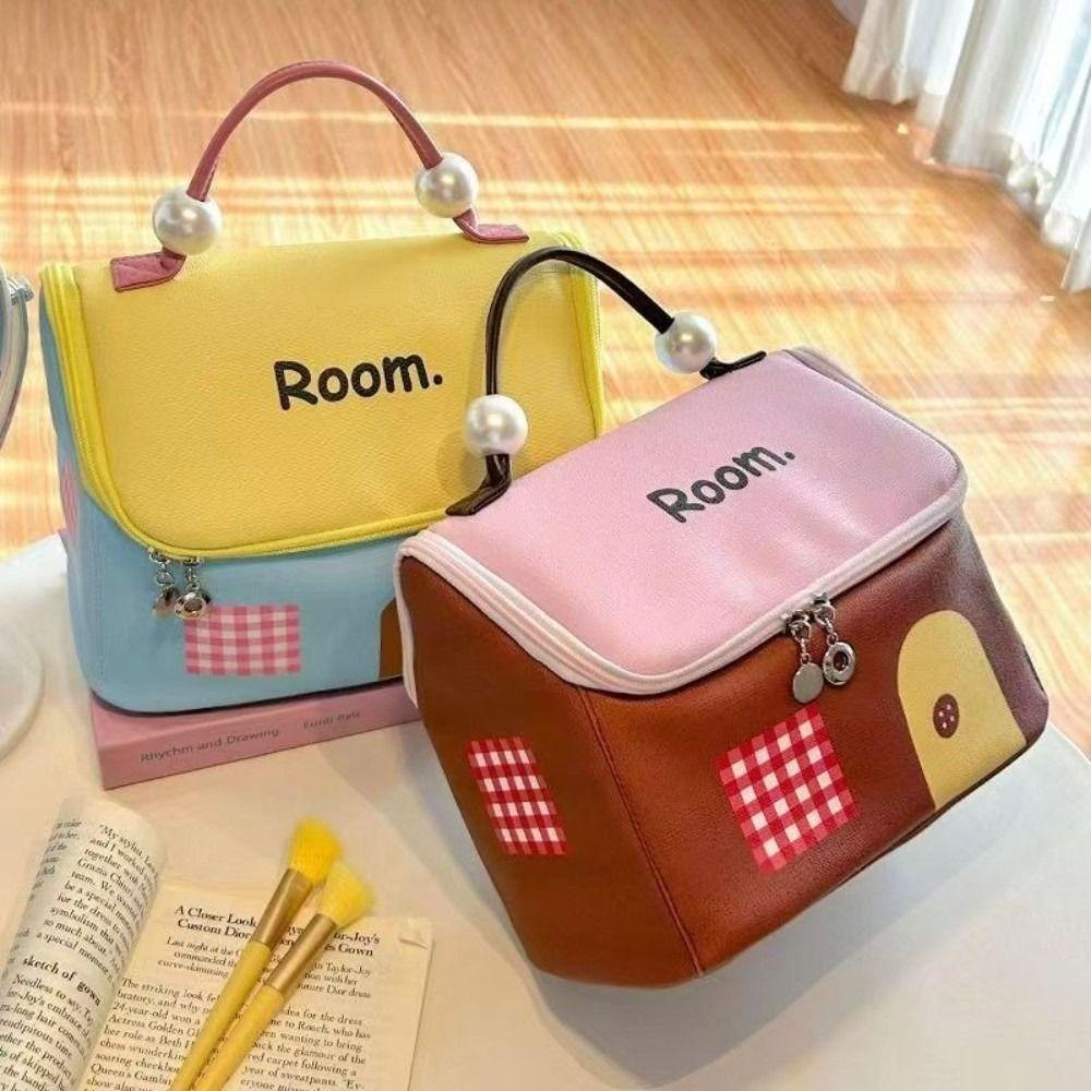 Cute House Shape Makeup Bag Large Capacity Cosmetic Case Cartoon Travel Makeup Handbag  Gift