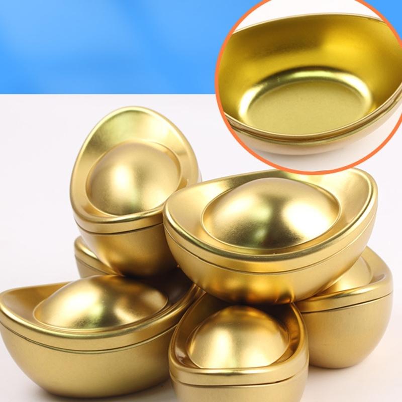 Golden Ingot Shape Tin Candy Chocolate Holder Box Metal Candy Container For Wedding Chinese Spring Festival Celebration