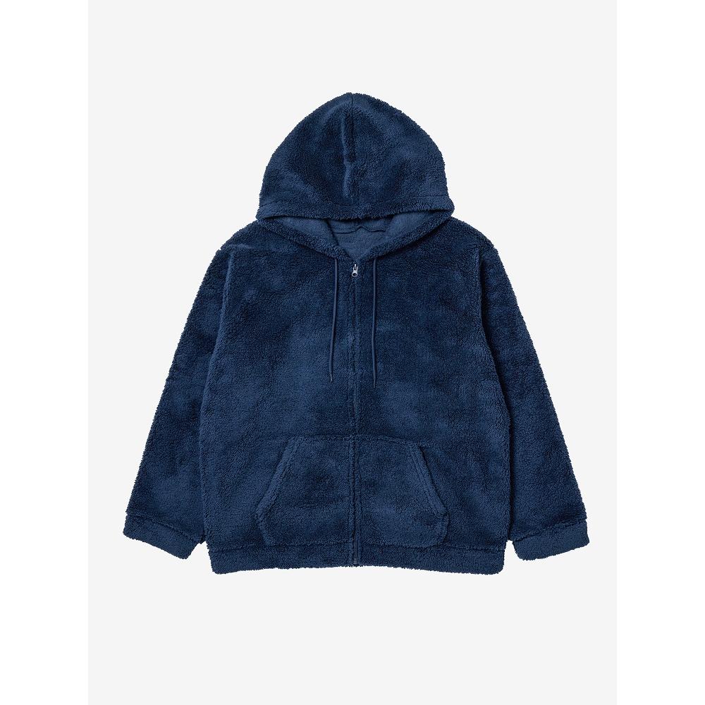 Daiso [common] Fluffy Long Sleeve Fleece Hoodie Zip Up Xl Navy