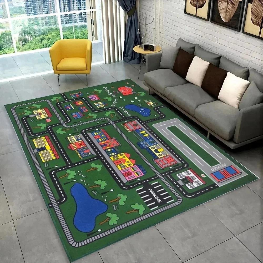 Child Playroom Floor Mat Highway City Traffic-Themed Carpet Rug for Kids Large Non-Slip Area Rug Ideal for Bedroom Home Decor