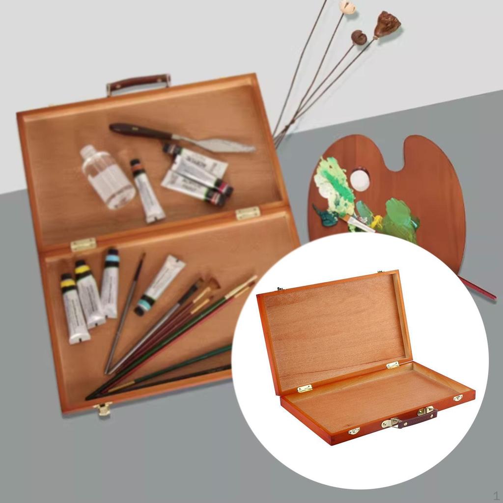 Wooden Painting Box Artist Tool Storage Rectangle 14.57x9.06inch Practical Adults Portable