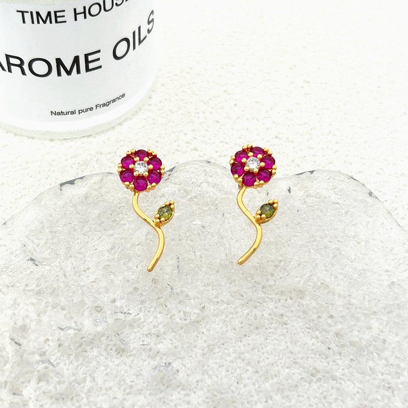 

Trendy Simple Fashion Popular Color Zircon Flower Stud Earrings High Sense Earrings Women білий