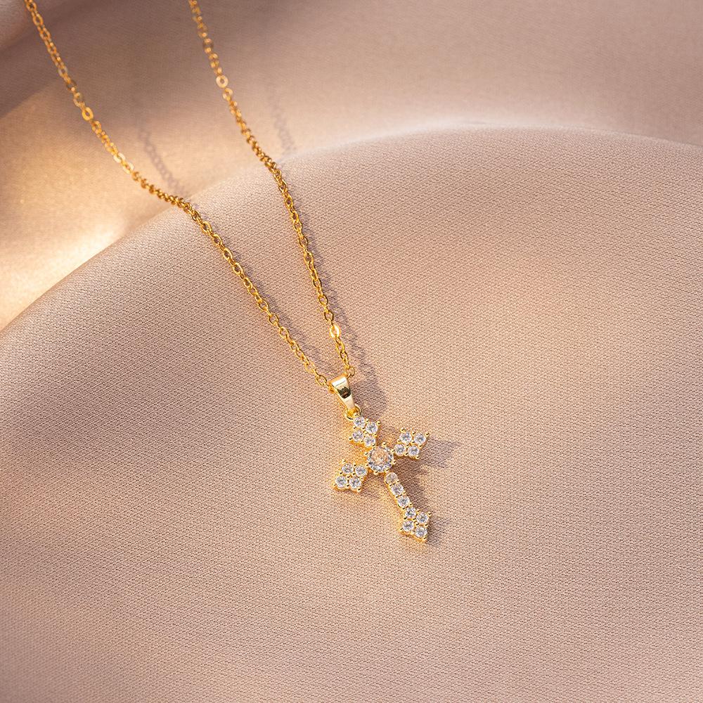 Stainless Steel Chain Fashion Luxury Zircon Cross Pendant Necklaces for Women Men Cool Gold Silver Color Cross Jewelry Gifts