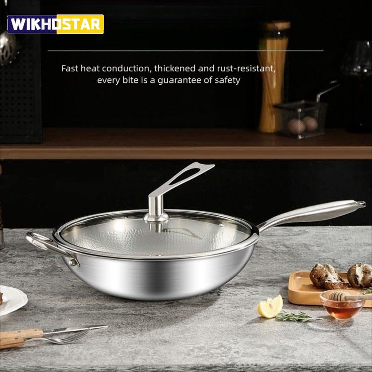 Kengqiang Pure Titanium Frying Pan Uncoated Non Stick Pan Fish Scale Hammer Pattern Titanium Alloy Wok Kitchen Custom Cookwares