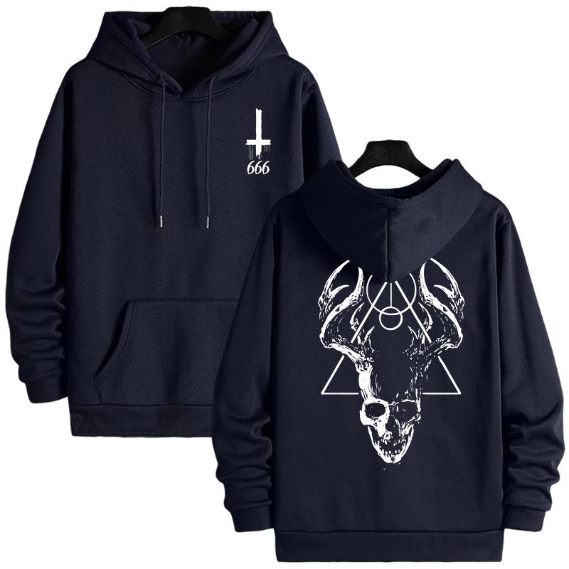 

Gothic Hoodies for Men Satanic Horror Print Pullover 666 Number Street Wear 2025 Trendy Autumn Winter Warm Casual Sweatshirt S