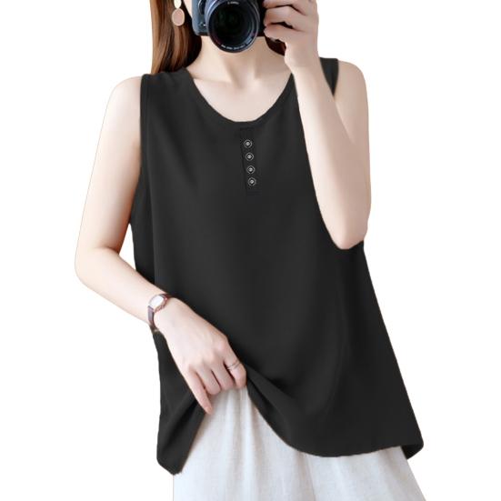 

Женский жилет с круглым вырезом без рукавов, однотонные майки свободного кроя, дышащий повседневный жилет для праздников, вечеринок, повседневная одежда L чёрный