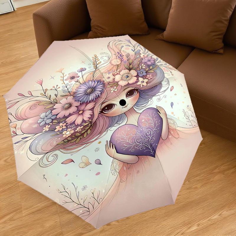 1pc flower heart Automatic Open/Close Umbrella Compact Folding Umbrella with 8-Rib Shaft for Women/Men, Elegant Birthday1302S