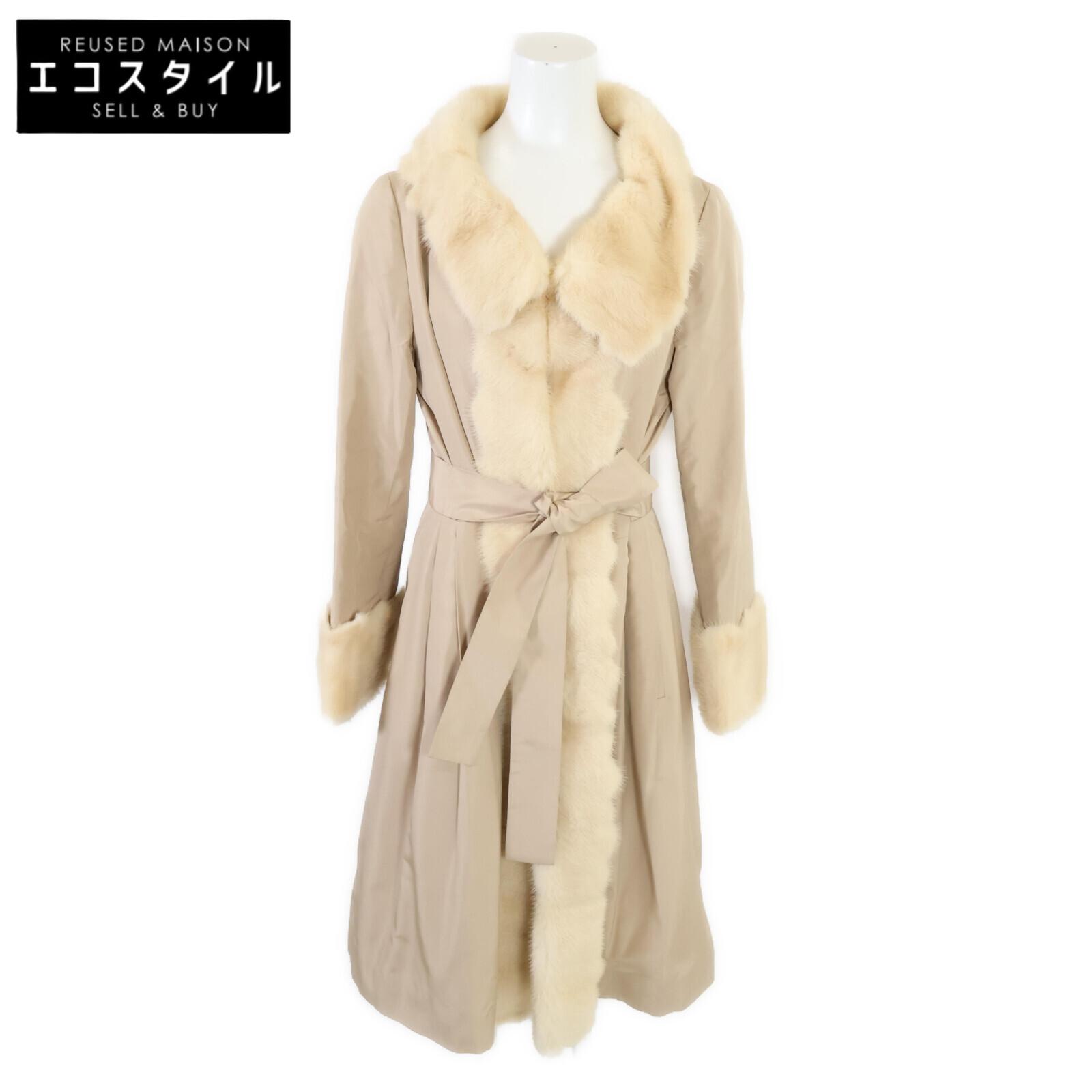 

FOXEY BOUTIQUE [Good Condition] 23158 Silk x Mink Fur Waist Tuck Belted Long coat 40 beigeUsed
