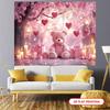 2D Girls Teddy Bear Backdrop, Pink Bear with Hearts & Candles Photography Background for Birthday