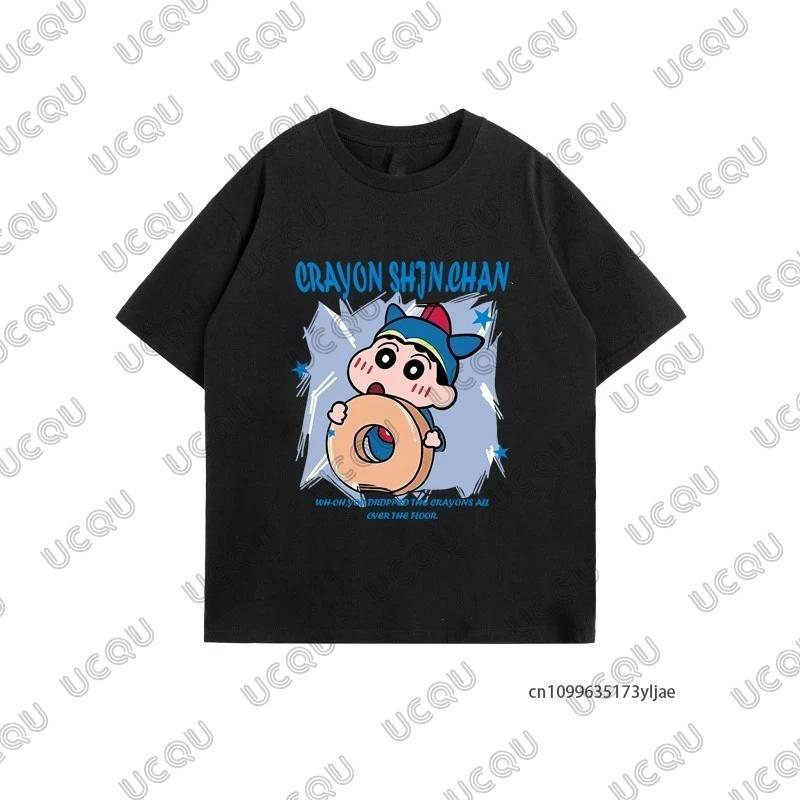MINISO Summer Cute Cartoon Crayon Shin-chan & Sakurada Nini Print Couple T-shirt For Men Women Cotton Tees Casual Fashion Tops