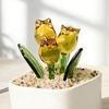 Handcraft Blown Glass Flower Figurine Mini Faux Crystal Tulip Bouquet In Pot for Women Mom Wedding Mother's Day Office Home Table Centerpiece