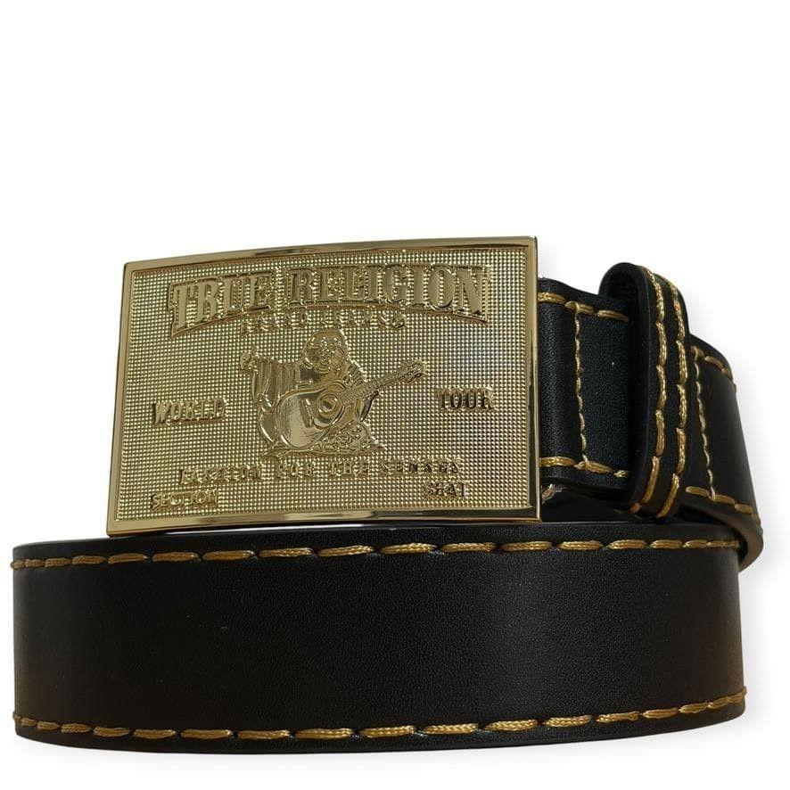 Used 38 Gold Buckle True Religion Belt Buddha Logo budda