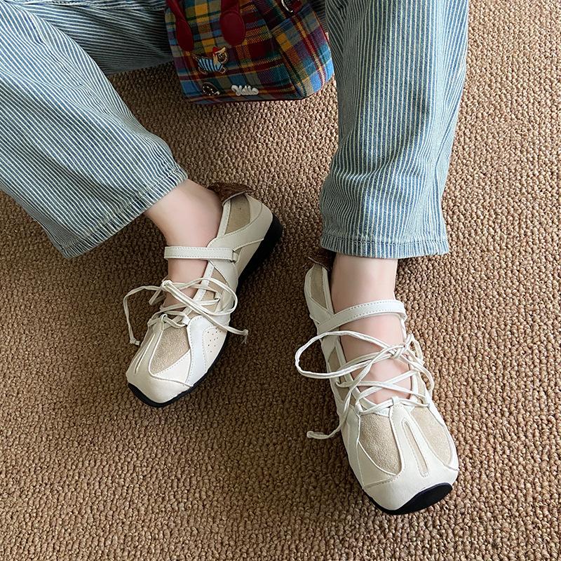 Fashion casual black retro square head shallow mouth flat sole shoes women's 2025 new summer ballet Mary Jane shoes