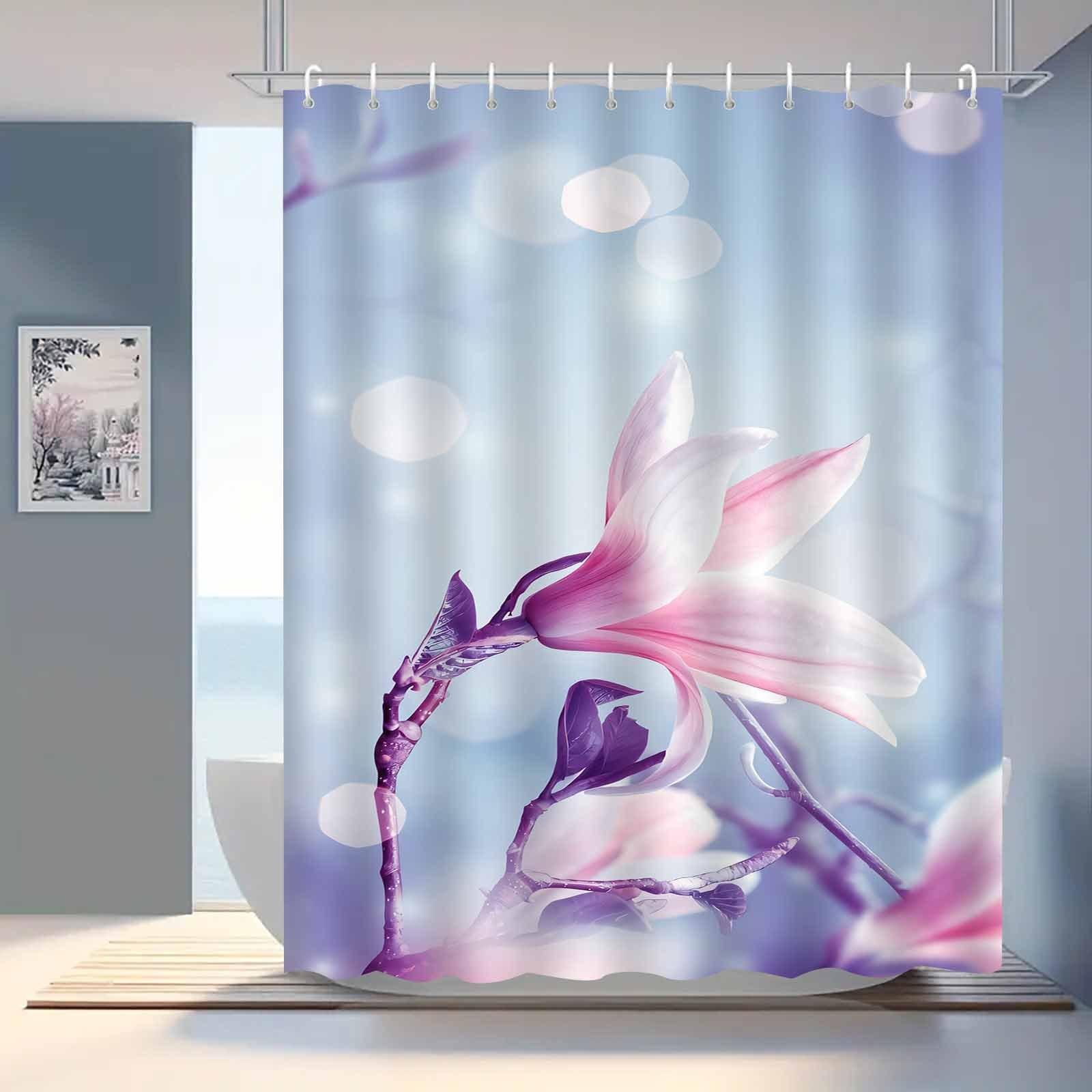

Elegant Floral Knit Shower Curtain, Water-Resistant Polyester, Hooks Included, Machine Washable, Luxury Fog-Proof Bath Décor W90xH180cm