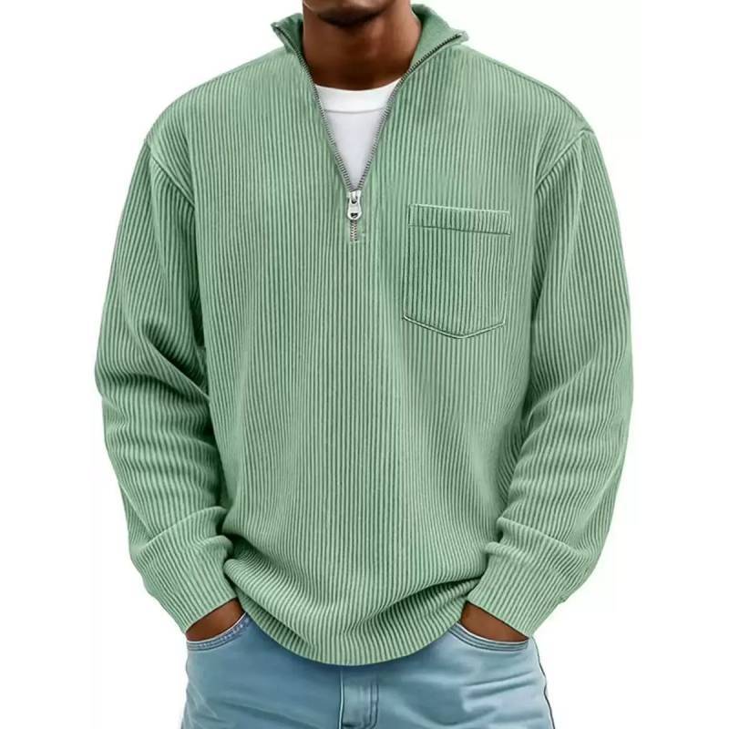 Felpa con cappuccio in velluto a coste stile urbano con cerniera da uomo per l'autunno, abbigliamento casual