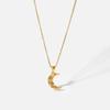 18K Gold Plated Stainless Steel Necklace Set with Triple Zircon Moon Pendants - Women's European/American Influencer Style