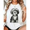 Women's T-shirt with a Retro Motif Depicting a Cat In Headphones, a Singing Animal, Summer, Unisex, High Street Style.
