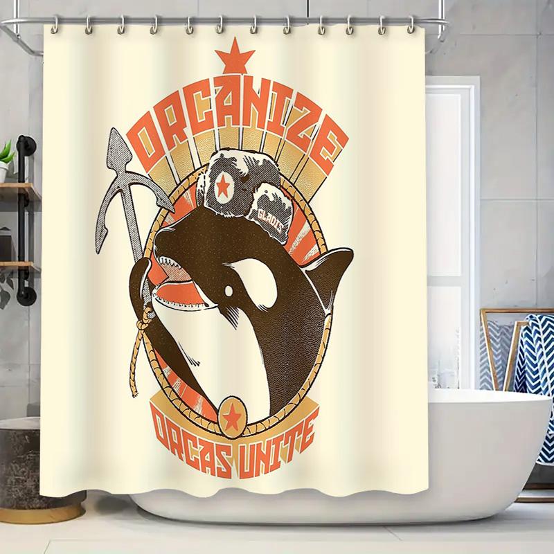 

Ocean Whale Shower Curtain Nautical Sea Life Bathroom Decor Whale Pattern Waterproof Fabric Shower Curtain Set 90x180cm