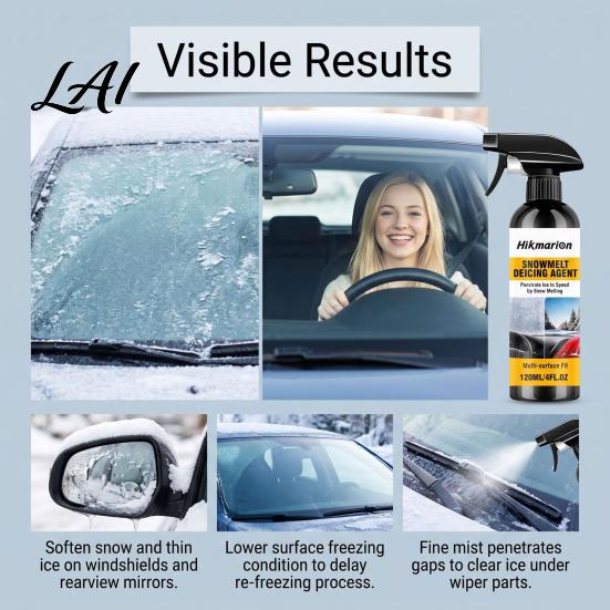 Car Windshield Winter Care Ice Melting for Windows De-Icer Spray 120ml Mirrors Defrosting Solution Fast Acting Remover with Trigger Nozzle