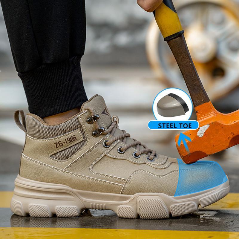 High Top Safety Shoes Men's Lightweight Steel Toe Work Boots Wear-resistant Protective Shoes