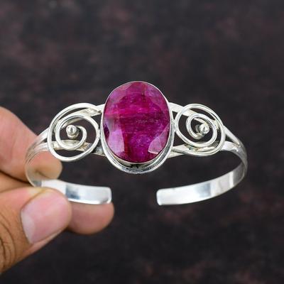 Faceted Kashmir Ruby Cuff Bracelet Adjustable Bangle 925 Sterling Silver Bangle Decent Gemstone Jewelry Handmade Elegant Bangle Gift For Him