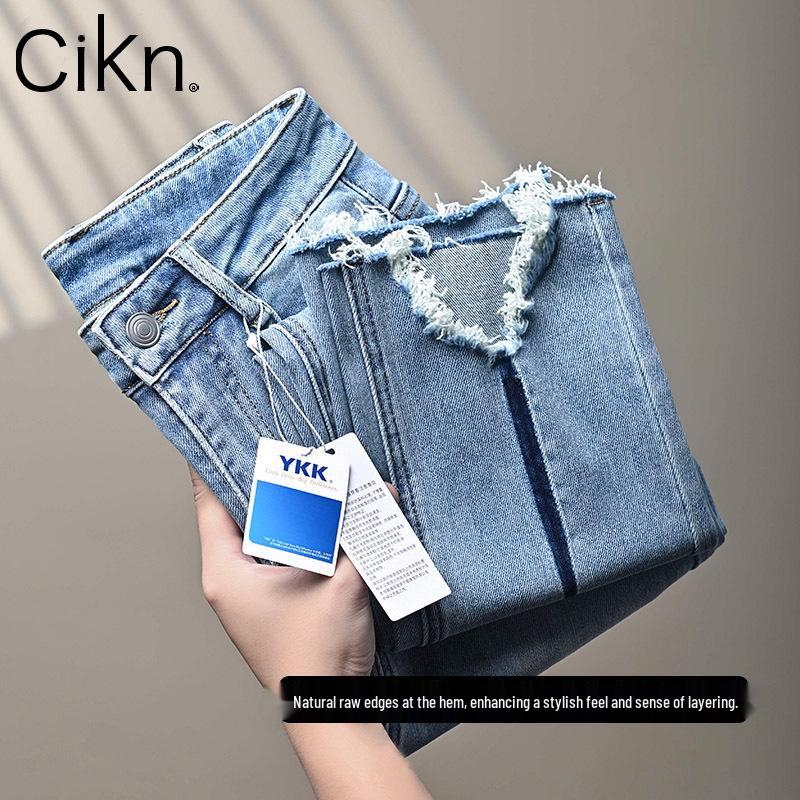 

Clearance: Light Blue Frayed Slim-Fit Cigarette Jeans for Petite Women, Soft Denim 29 светло-синий