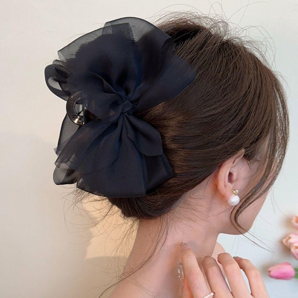 Large Chiffon Hair Claw Sweet Women Hair Grab Luxury Bow Shark Clip  Hair Accessory