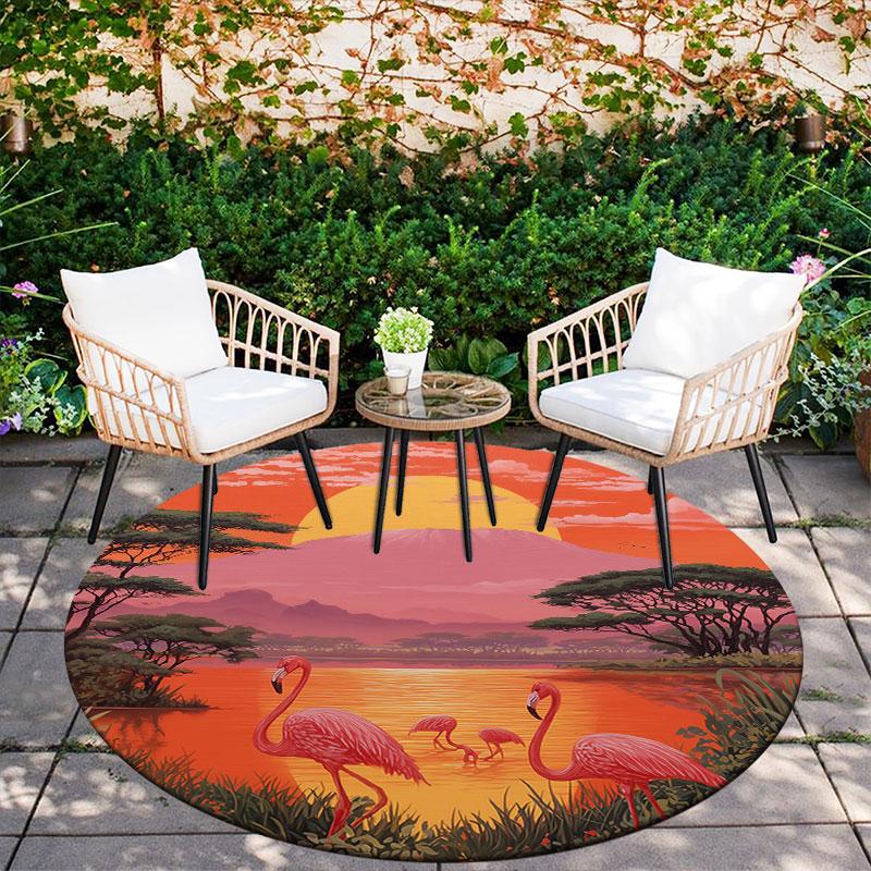 Animals & Sunset pattern round rug,Carpet Rug for Living Room Bedroom Playroom ,Non-slip Floor Mat,Holiday Gifts and Birthday Gifts.