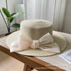 Hat Women's New Spring and Summer Straw Bow Straw Hat Versatile Flat Top Sunscreen Sun Hat Tide