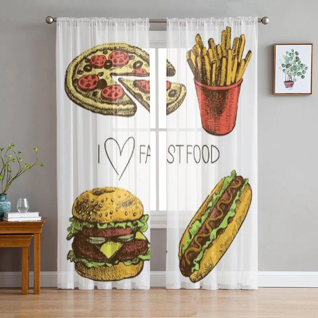 Essen Handgezeichnete Transparente Vorhänge Für Schlafzimmer Wohnzimmer Tüllvorhänge Für Küchenfenster Voile-Vorhänge