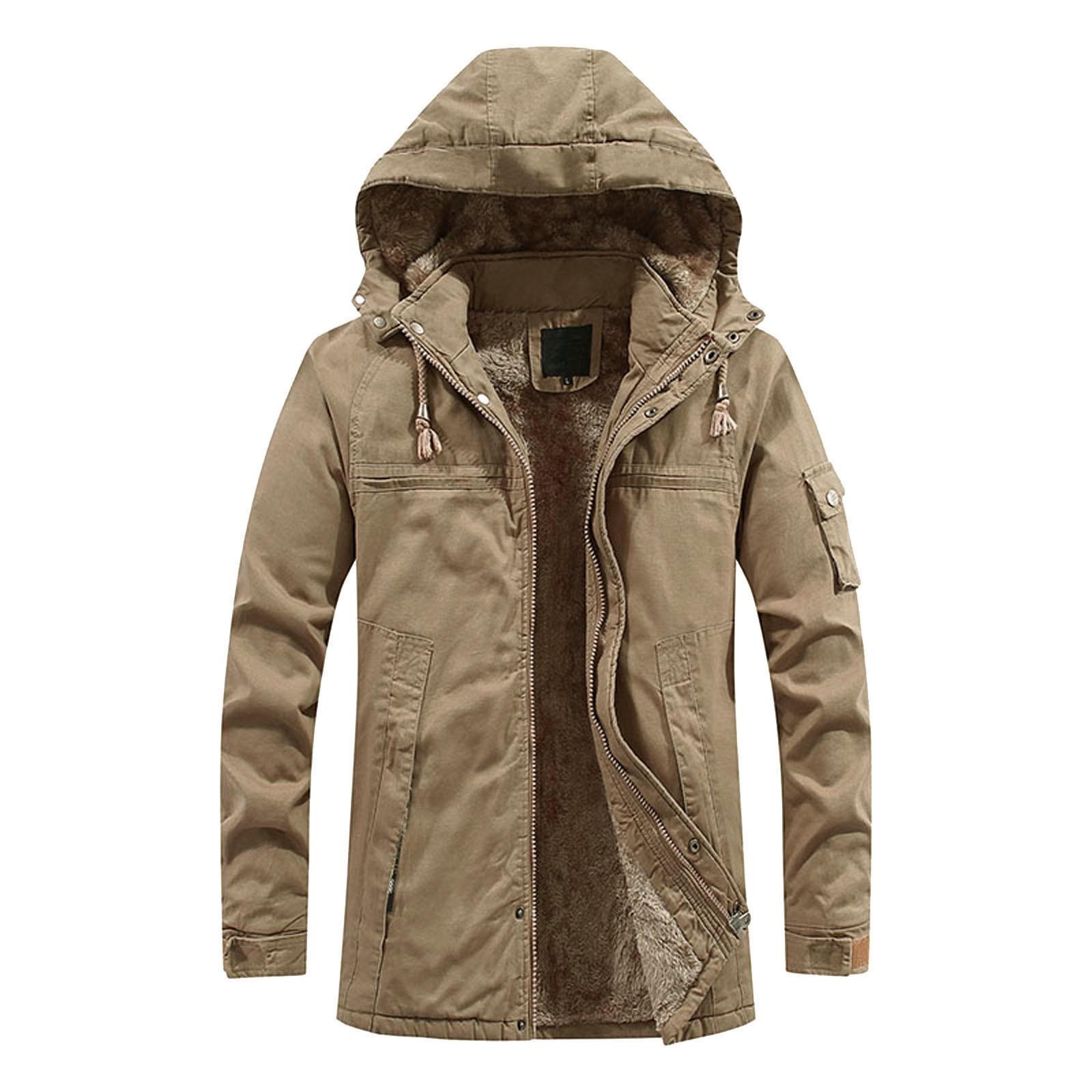 

Men Winter Warm Long Sleeve Soft for Windproof Soft Coat Jacket L хаки