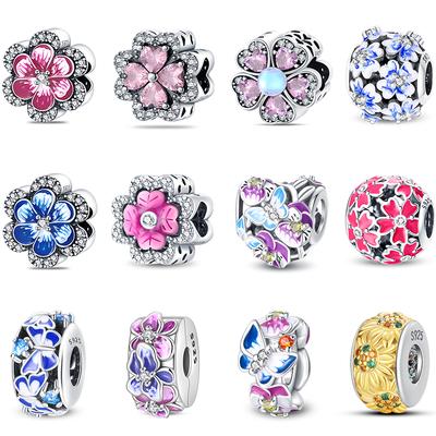Copper Plum Blossoms Azaleas Sunflowers Cherry Blossoms Sparkling Zircon Charms Beads Birthday Diy Fine Jewelry