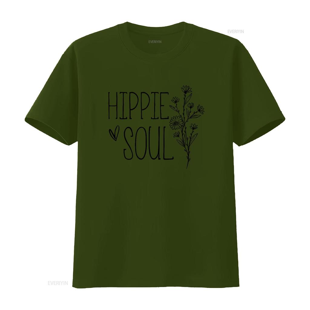 Hippie Soul Vintage Floral Flowers Free Spirited S Trendy Womens T Shirt Stylish Perfect for Summer Vintage Washed