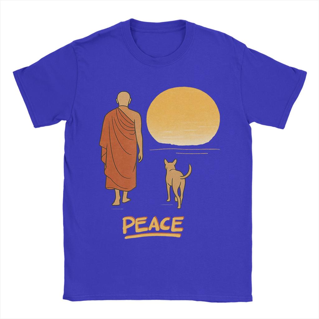 Unisexs Peace Walking Monk Dog Sunset Zen Art T Shirts Cotton Clothing Hipster Short Sleeve Round Neck Tee Shirt XL XL TShirts
