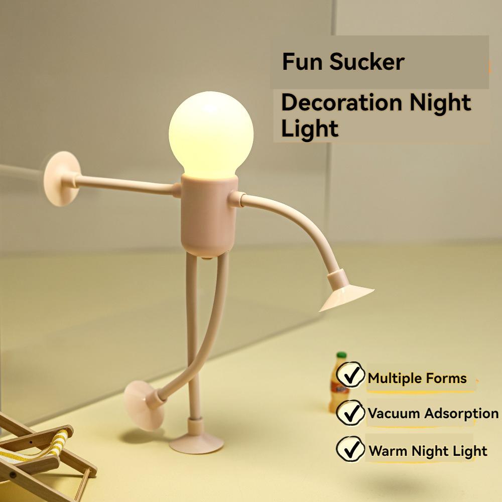 Creative Cartoon Mini Suction Cup Figurine Night Light Portable LED Lamp Funny Bedroom Decoration