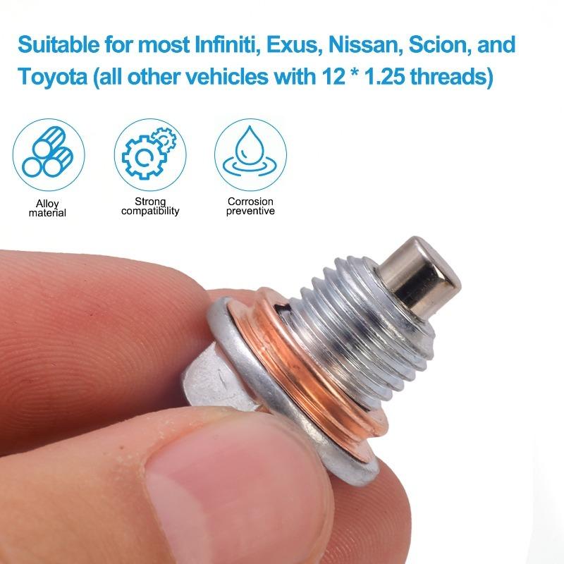 Magnetic Oil Drain Plug M12 X 1.25 Neodymium Magnet Stainless Steel Bolt with Seal Ring Heavy Duty Oil Plug for Toyota Nissan