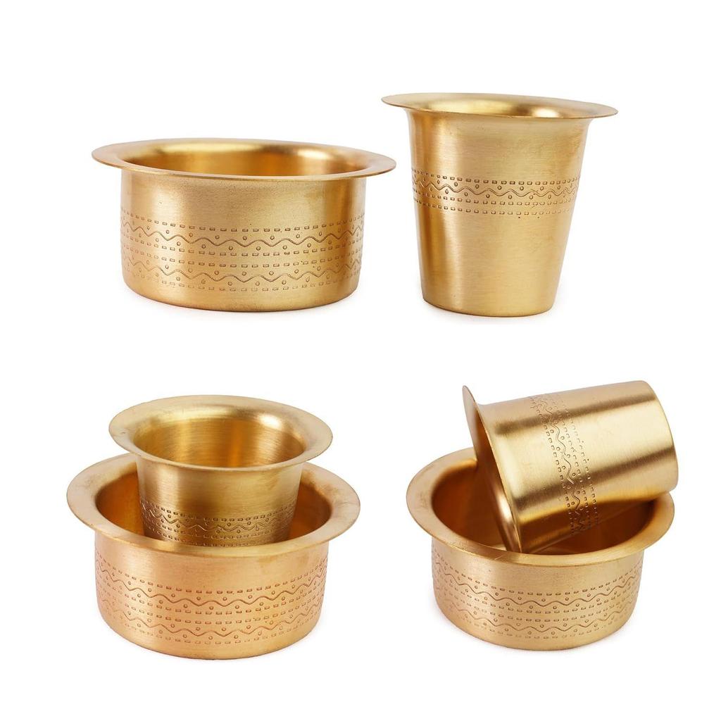 Brass Coffee Cup Dawara/Dabara & Tumbler for Serving Filter Coffee/Tea/Traditional Kumbakonam Dabara Set Matt - 150ml (Set of 6)