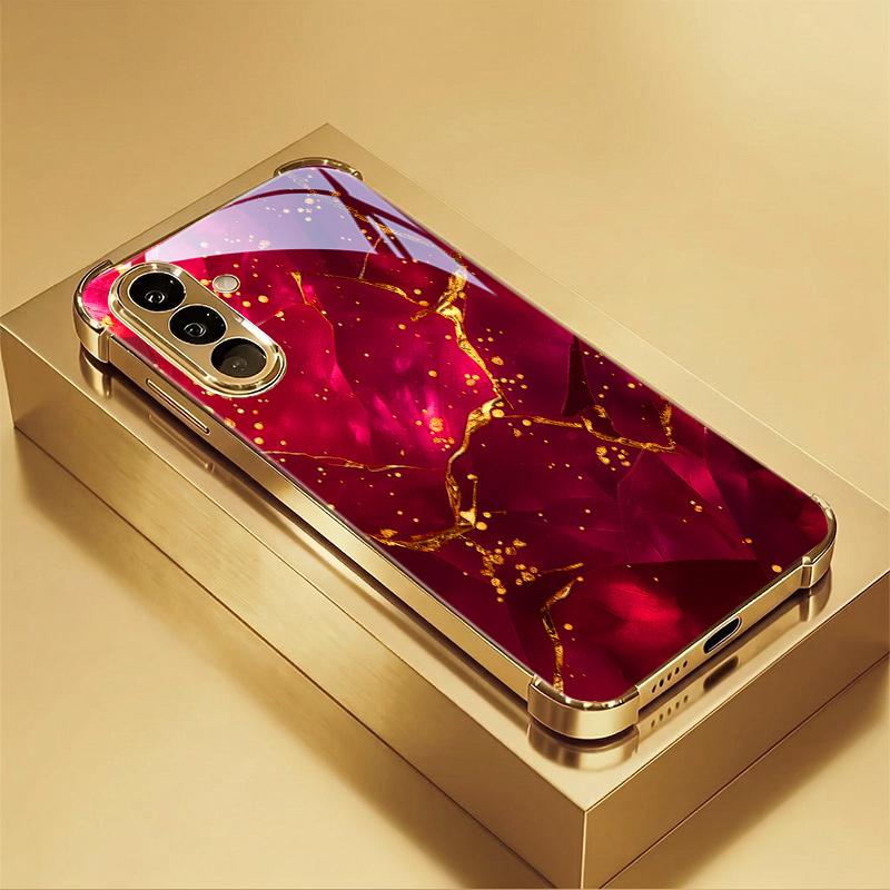 Crack Pattern Electroplated Gold Four-corner Anti-drop Glass Phone Case for Samsung Galaxy S26/S25/S24/S23/S22/S21 Ultra + Fe