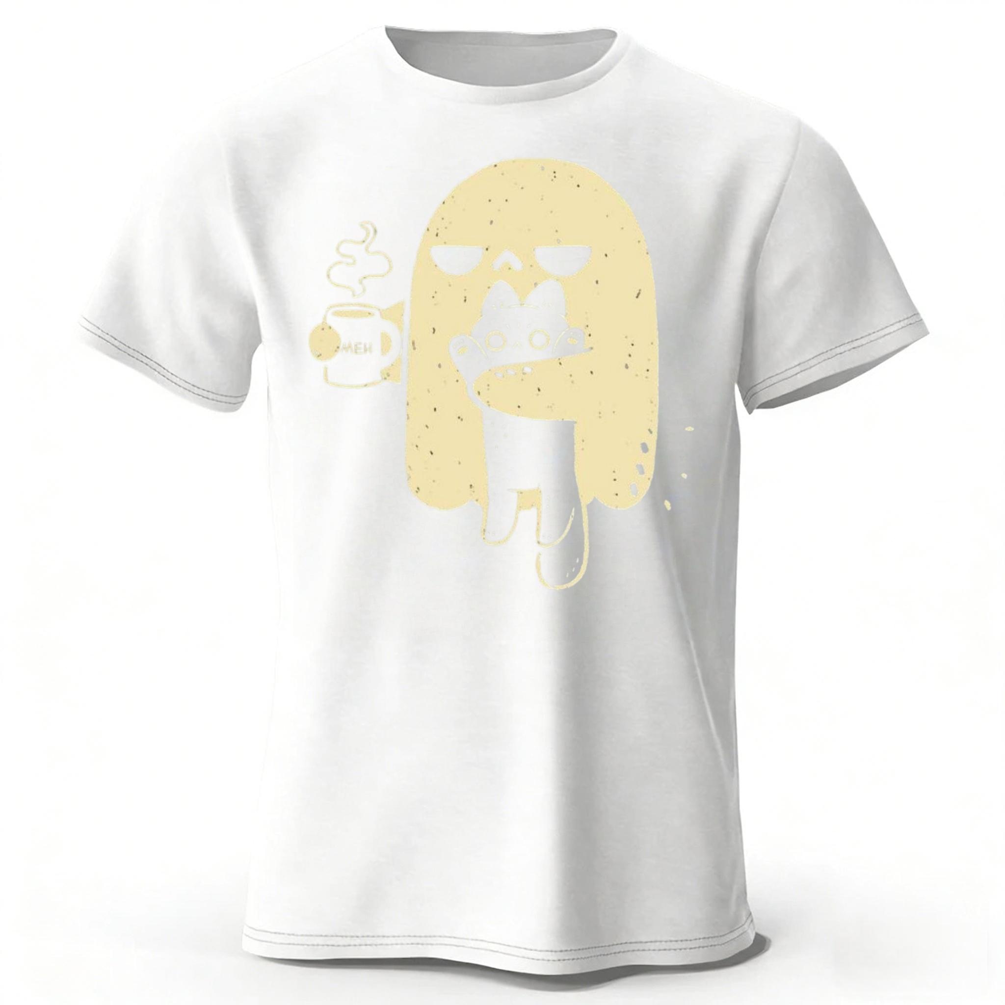 

Special Coffee Loving Kitten Printed Pure Cotton Tshirt Menwomen Loose Oversized Short Sleeved Tshirt for Casual Daily Wear 4XL