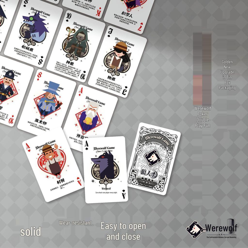 Werewolf Poker Cards Deluxe Tin: 2-in-1 Classic Board Game for 2-12 Players