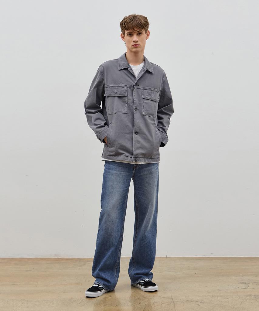 Ryul+Wai Denim Pigment Loose Safari Jacket Grey C5