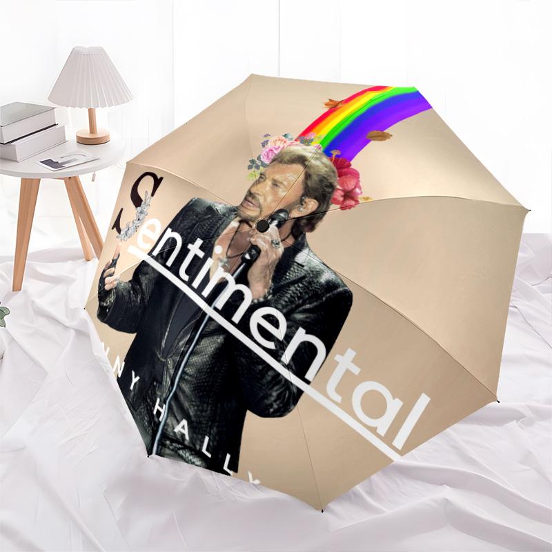 1pc Johnny Hallyday pattern Umbrella Portable Folding Umbrella Iron Frame Hole Bone Structure Outdoor Home Umbrella