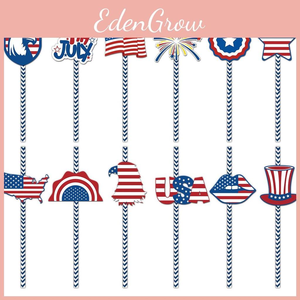 Independence Day American Paper Straws With Stars Flags For Decorations Party