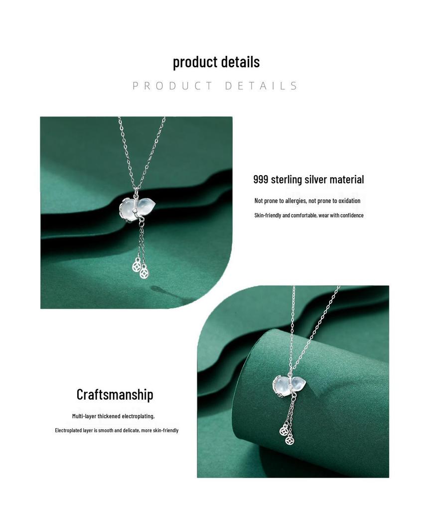 2025 Valentine's Fu Lu Gourd Pure Silver Chalcedony Pendant Necklace for Women