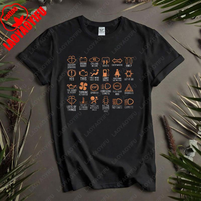 Funny Dash Icons Men Shirt Car Lover Mechanic Tee Dashboard Warning Lights Graphic T Shirts Fathers Day Gift Dad Husband Tops S