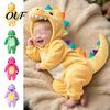 Comfortable Indoor Playwear Baby Dinosaur Costume, Halloween Hooded Onesie Outfit, Soft Plush Jumpsuit Polyester Bodysuit with Spikes And Tail