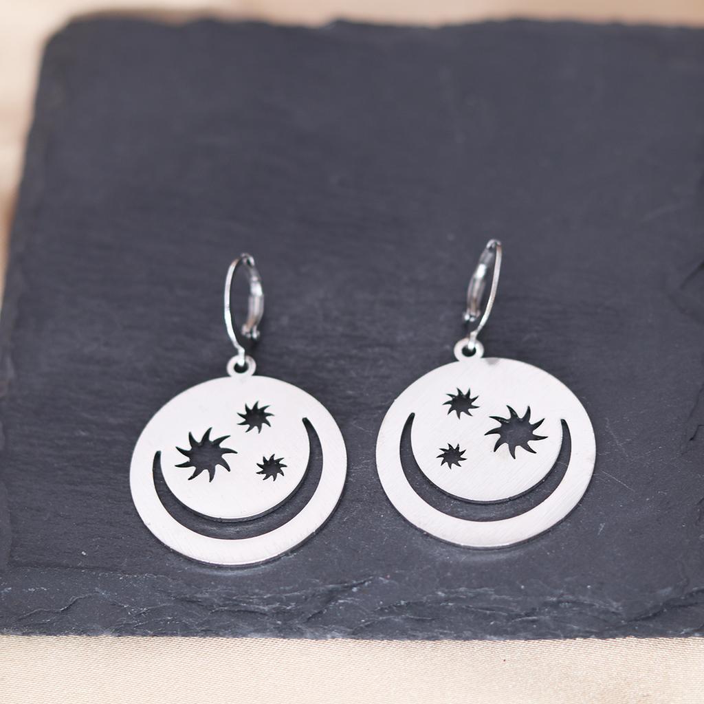 Kinitial Stainless Steel Death Moth Sun Moon Snake Mushroom Cactus Hamsa Hand Horse Earrings For Women Trendy Piercing Jewelry