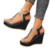 Fashion Rhinestone Butterfly Slope Heel Open-toed Sandals Women's 2025 Summer Muffin Platform Sandals