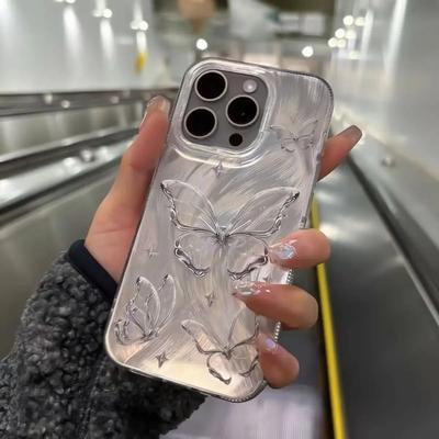 Custodia trasparente con glitter e cristalli a farfalla per iPhone 16 15 14 Plus 13 12 11 Pro Max X XR XS Max Shining Star Pearl Wave Cover