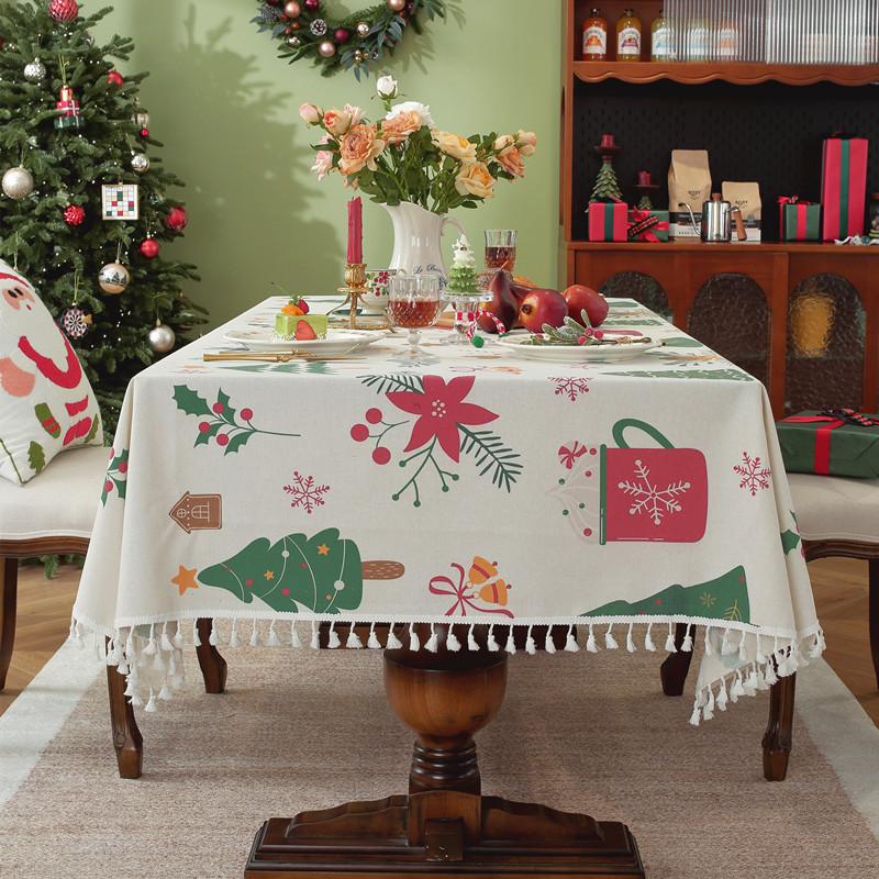 25 Christmas Printed Tassel Flower Rectangular Tablecloth Coffee Table Table Cloth Manufacturer